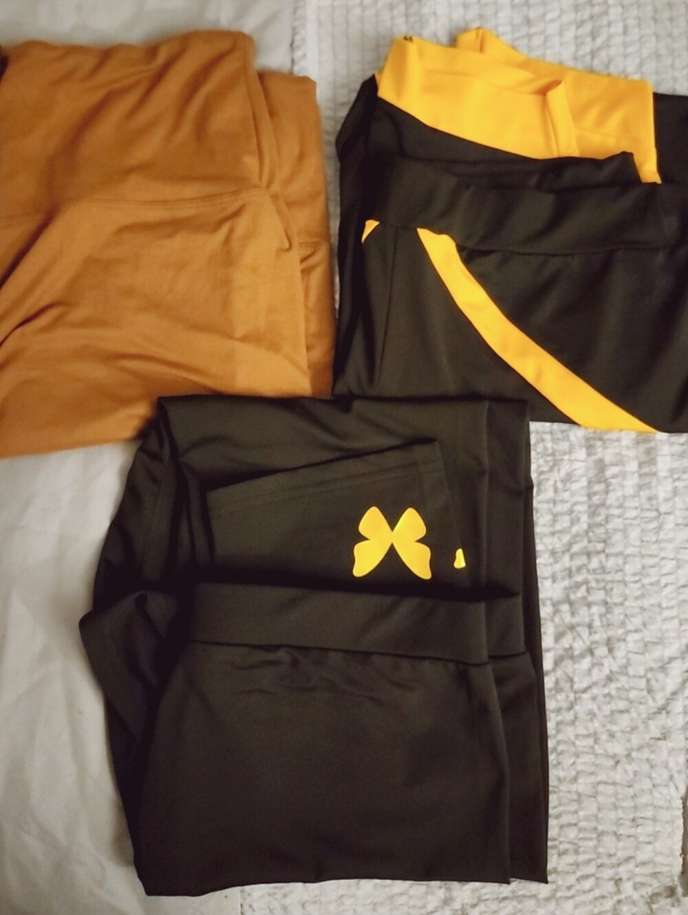 Women's Black Leggings with Mustard Accents - Brand Unknown